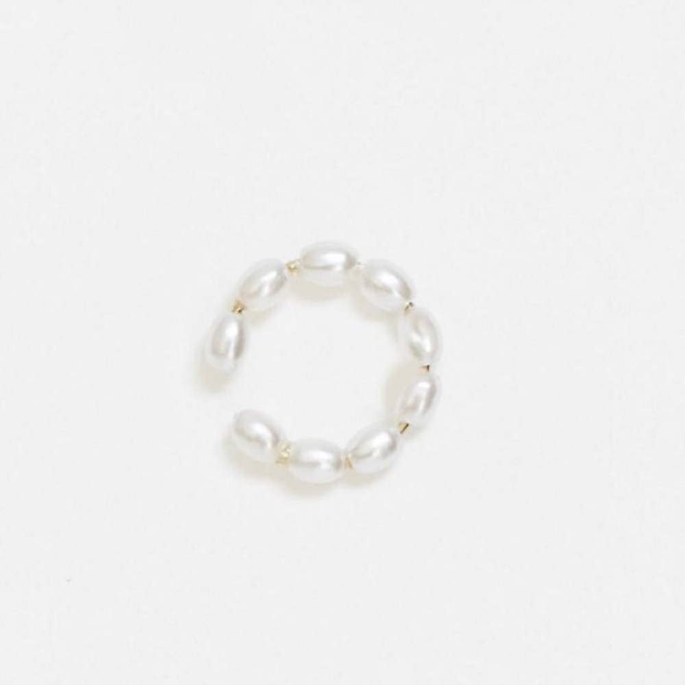 White pearl cartilage hoop earring